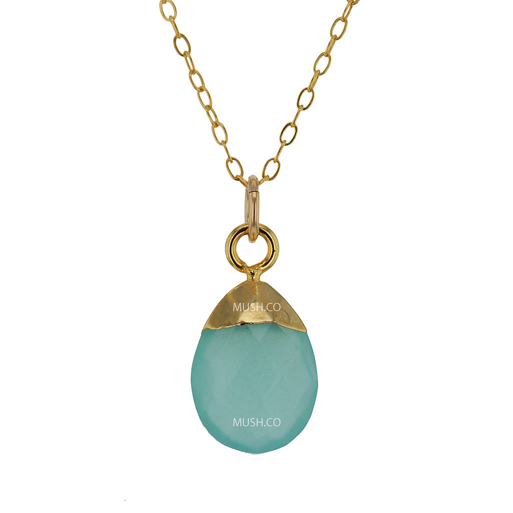 Petite Faceted Chalcedony Pendant Necklace in Gold Filled Sterling Silver Hollywood