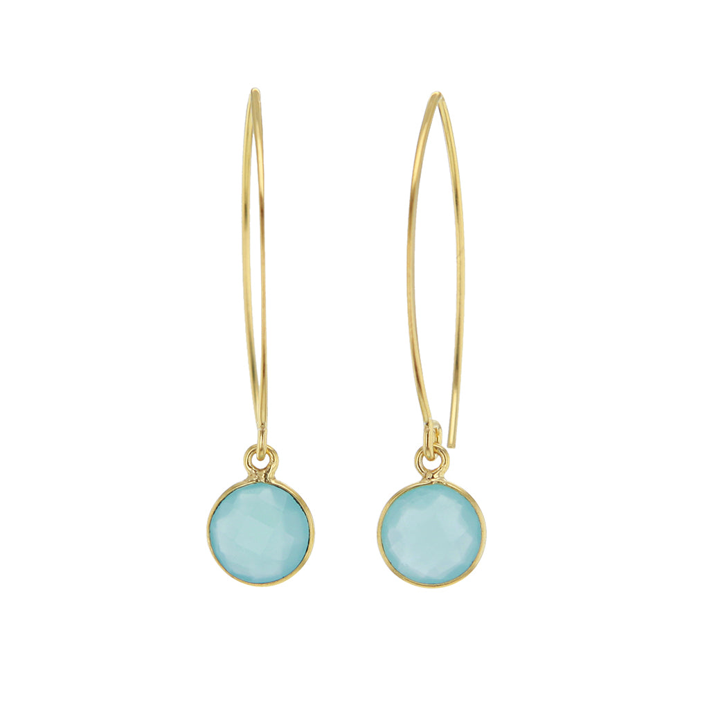 Aqua Chalcedony Dangle Earrings in Gold Filled Sterling Silver Hollywood