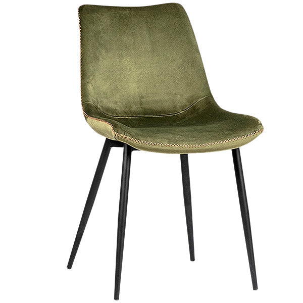 PAIR Christiano Dining Chairs in Avocado Green Poly Blend & Stitch Accent Hollywood