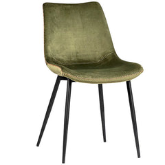 PAIR Christiano Dining Chairs in Avocado Green Poly Blend & Stitch Accent