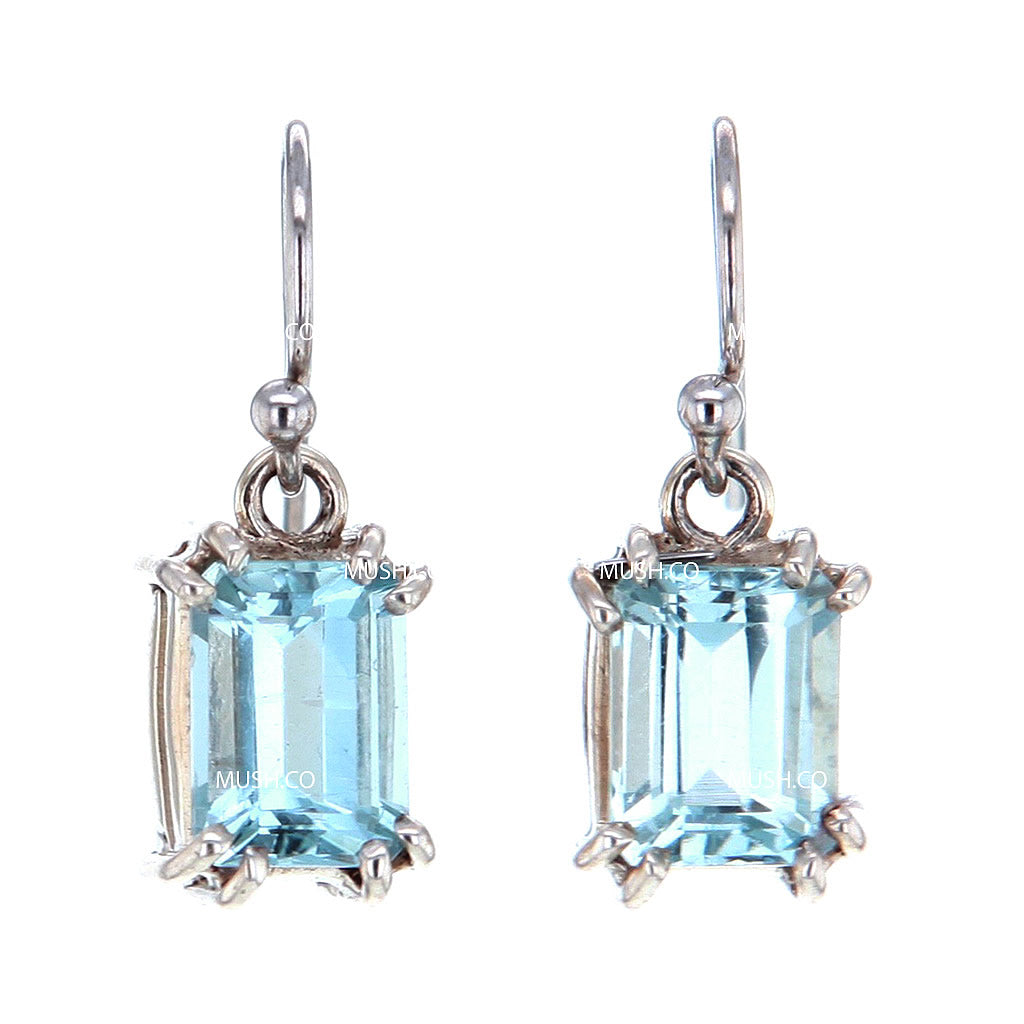 Baguete Cut Aquamarine Crystal Earrings Hollywood