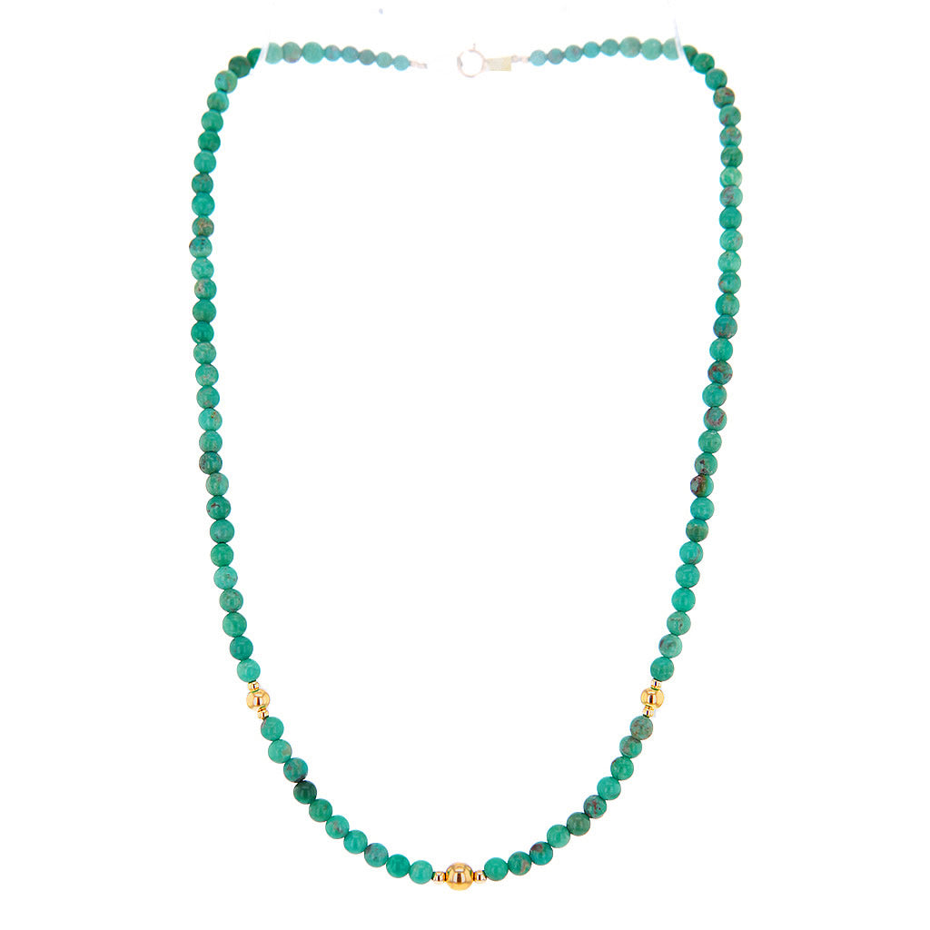 Beautiful Kingman Turquoise Waterfall Necklace with 14K Solid Gold Beads Hollywood