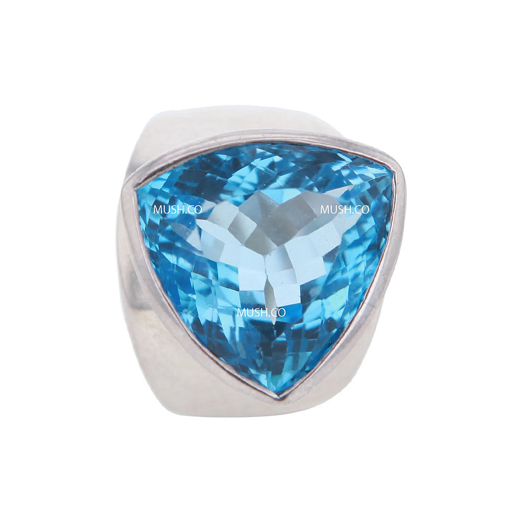 Trilliant Cut AAA Blue Topaz Sterling Silver Ring Size 11 Hollywood