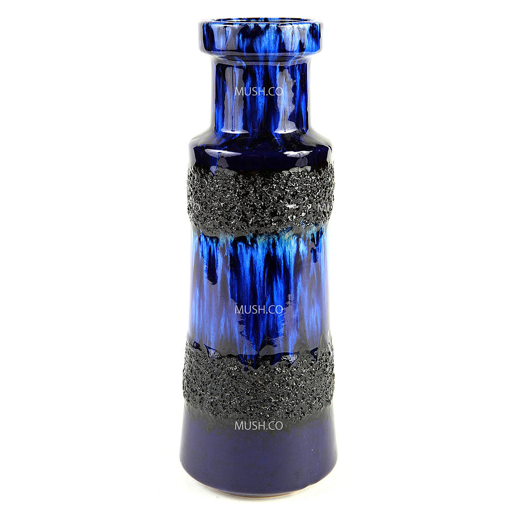 Cobalt Blue and Black Lava Glaze Vase Made in West Germany by Scheurich Hollywood