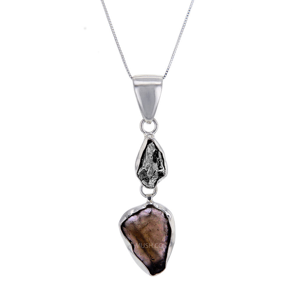 Colombianite & Meteorite Sterling Silver Pendant Necklace