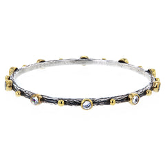 Hammered Sterling Silver Gold Plate and Crystal Studs Bangle by Bora