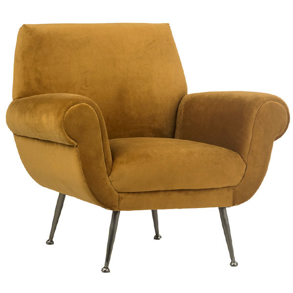 Danish Modern Style Armchair in Burnt Orange Polyester Upholstery Hollywood