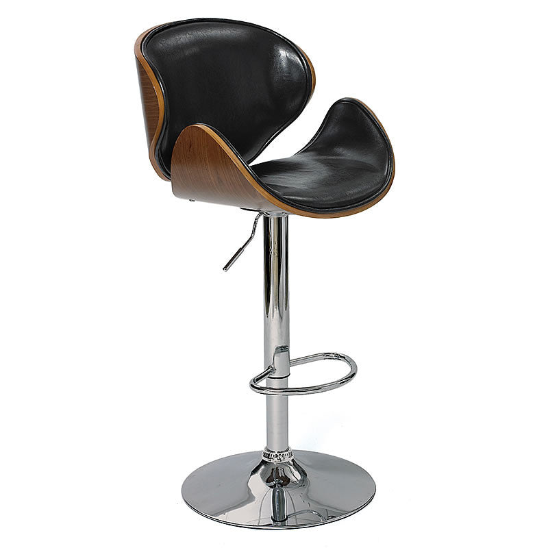 Arne Wood and Leather Barstool with High Polish Chrome Base in Classic Egg Design Hollywood