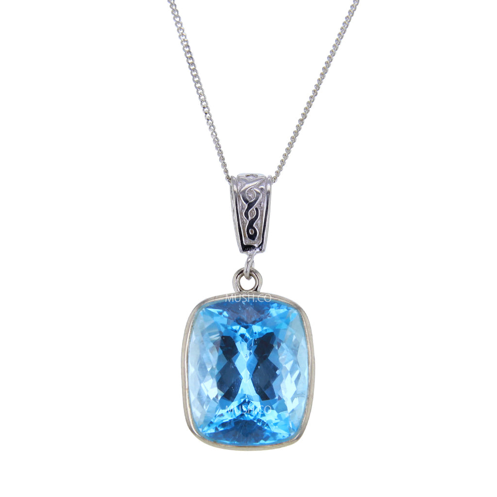 Emerald Cut Blue Topaz Crystal Pendant Necklace