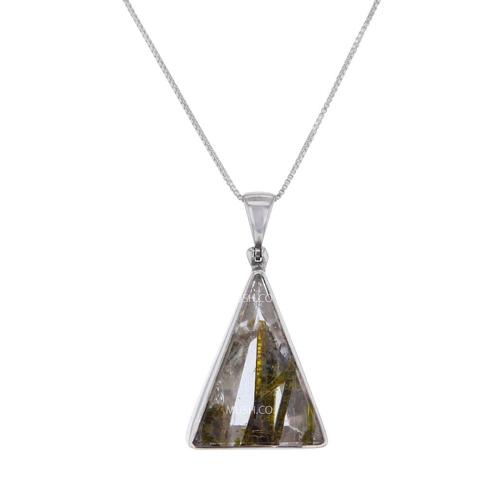 Epidote In Quartz Crystal Sterling Silver Pendant Necklace Hollywood