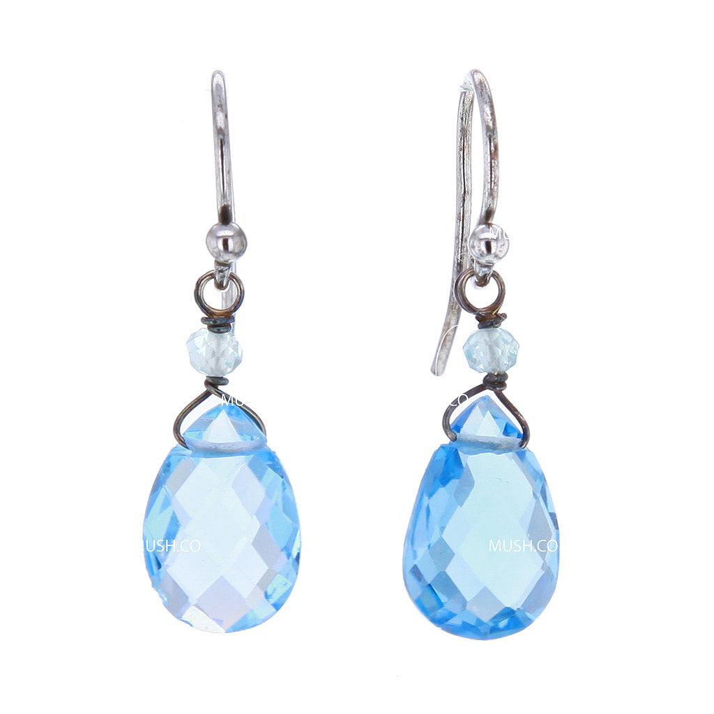 Petite Faceted Blue Topaz Crystal Earrings Hollywood