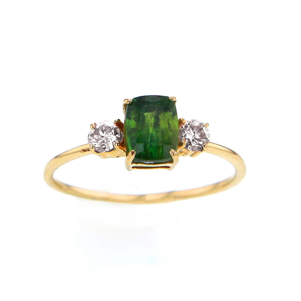 Brilliant Faceted Baguette Emerald & Diamonds Ring 18K Gold Size 7 Hollywood