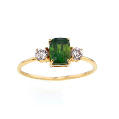 Brilliant Faceted Baguette Emerald & Diamonds Ring 18K Gold Size 7