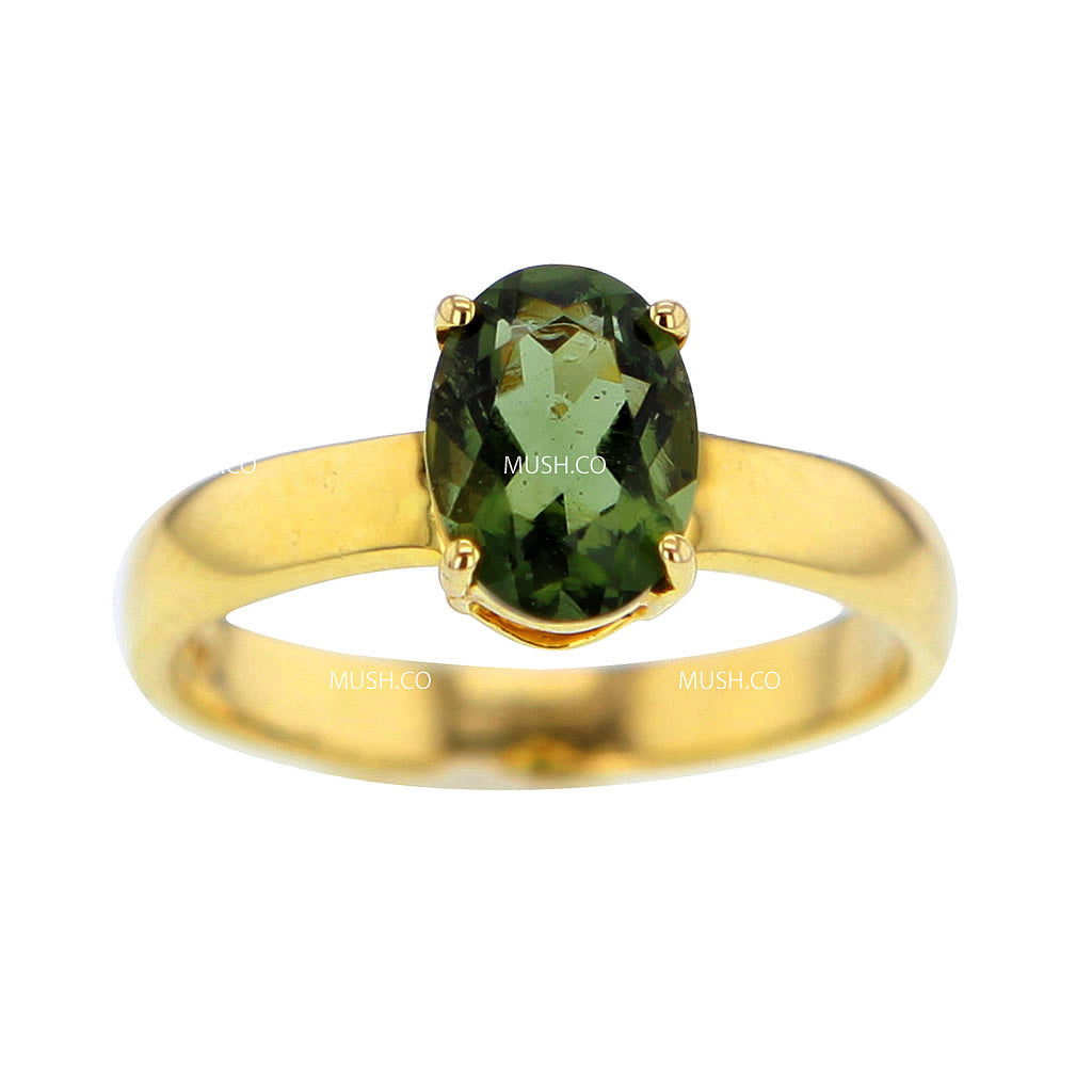 Venera Brilliant Faceted Moldavite Ring in Solid 14K Gold Hollywood
