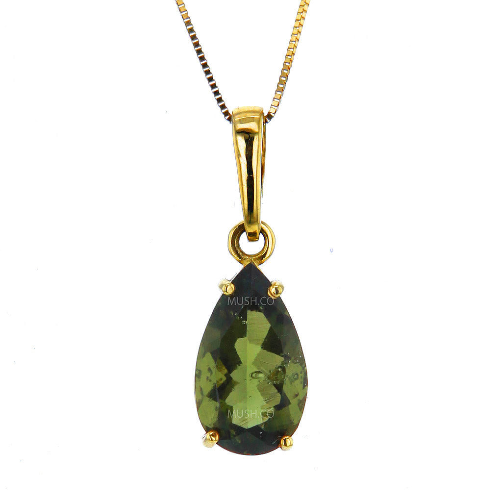 Lonestar Moldavite Pendant Necklace in 14K Gold Hollywood