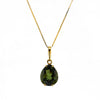 Teardrop Moldavite Pendant Necklace in 14K Solid Gold