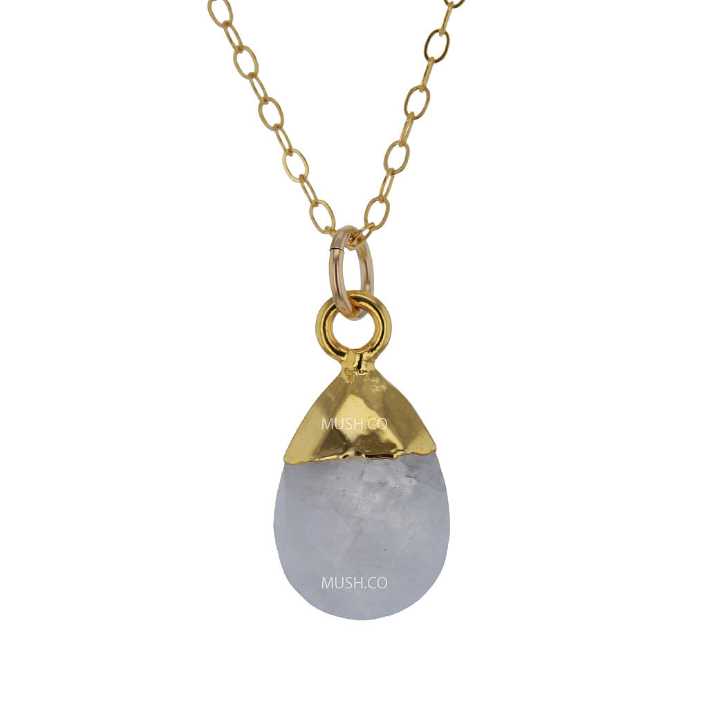 Petite Faceted Moonstone Pendant Necklace in 14K Gold Plated Sterling Silver Hollywood