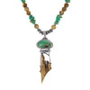 Ancient Harpoon Artifact Fossil Necklace with Green Turquoise