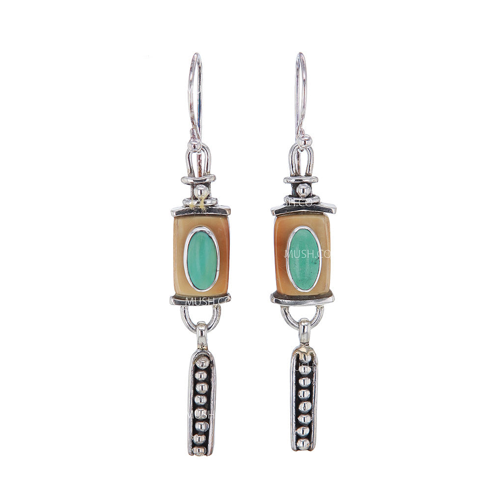 Green Anchor Turquoise and Ancient Fossil Artifact Earrings Hollywood