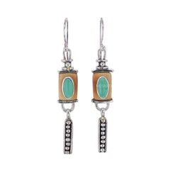 Green Anchor Turquoise and Ancient Fossil Artifact Earrings