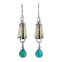 Ancient Fossil Artifact and Teardrop Turquoise Earrings