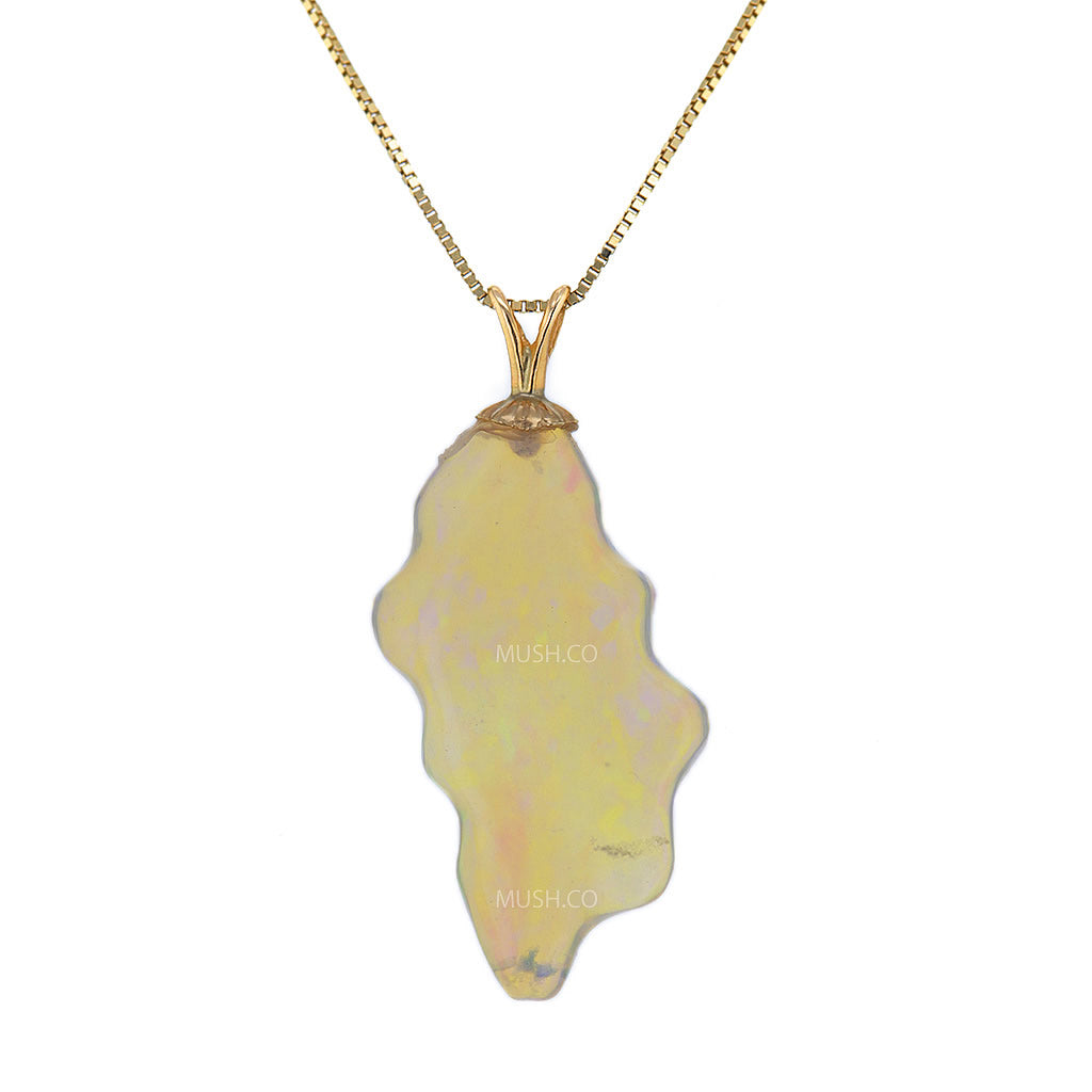Stunning Freeform Natural Brazilan Opal Pendant Necklace on 14K Yellow Gold Chain Hollywood