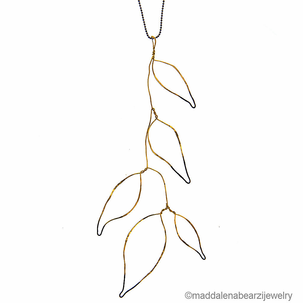 Withered Leaves Italian Designer Necklace in Partially Oxidized Brass Hollywood
