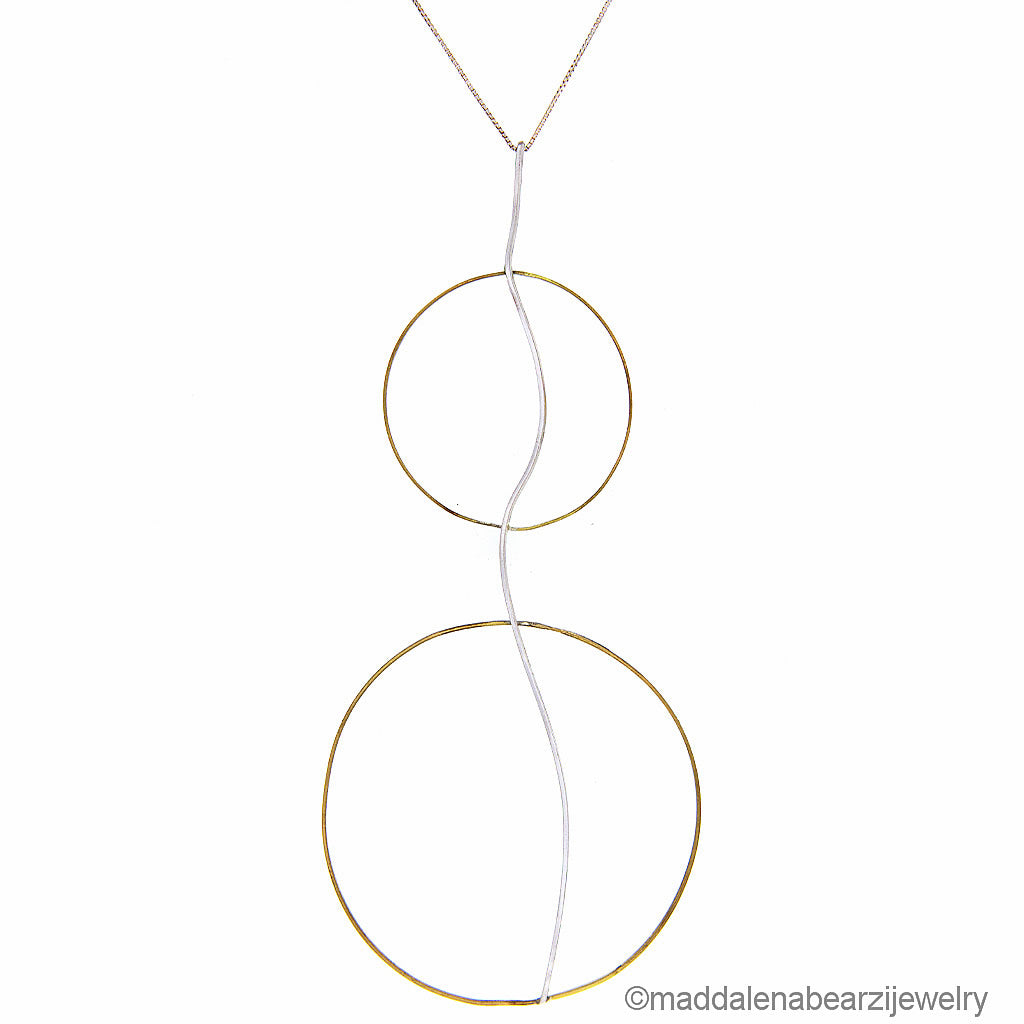 Onda Doppia Italian Designer Necklace in Hammered Silver & Brass Hollywood