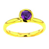 14K Gold Plated Sterling Silver Ring with Round Amethyst Crystal Size 7