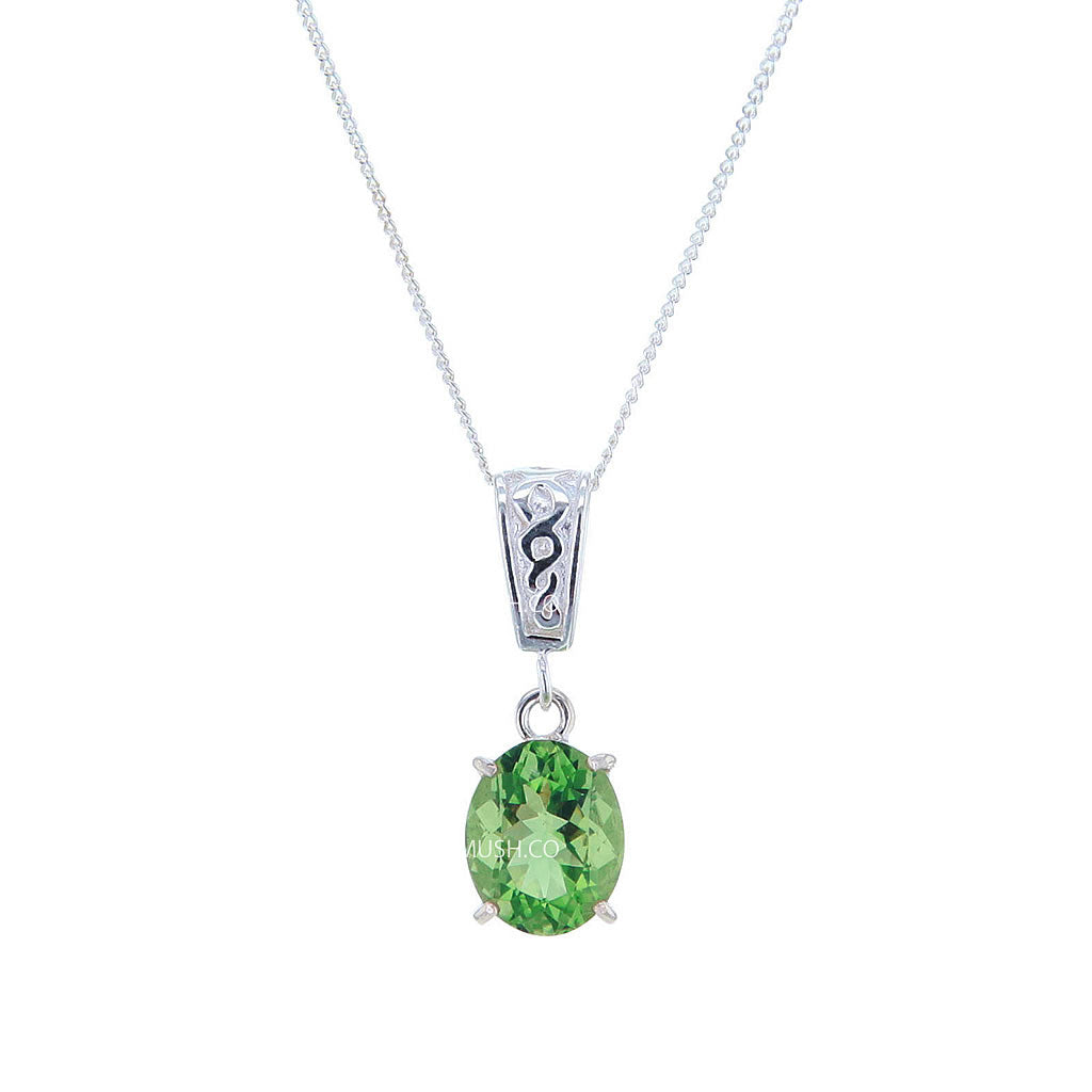 Oval Cut Green Fluorite & Sterling Silver Pendant Necklace Hollywood