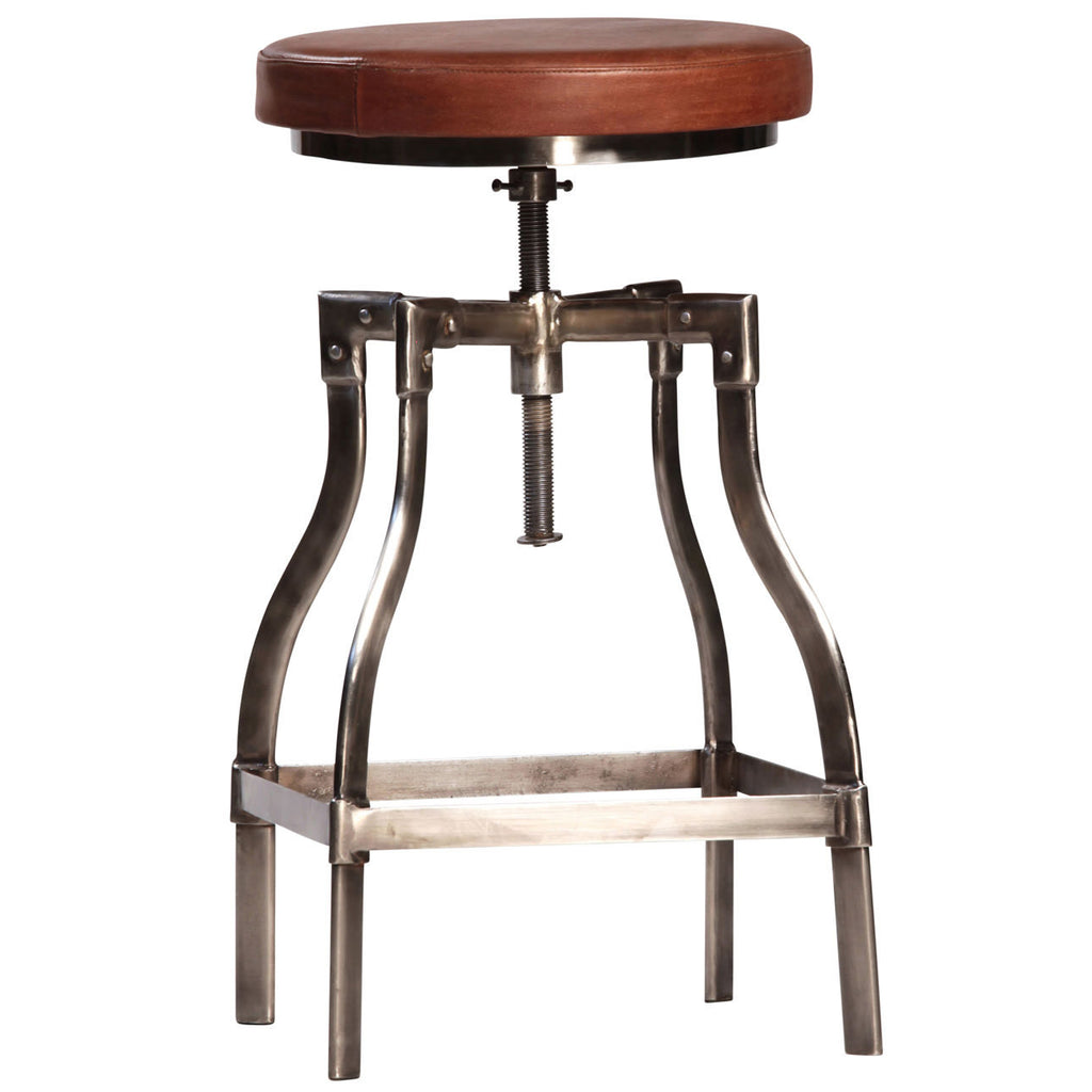 Industrial Swiver Stool with Leather Seat