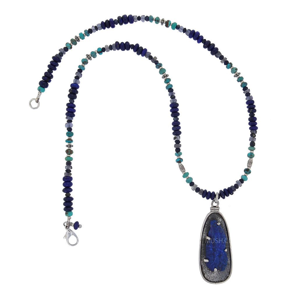 Raw Lapis Lazuli Stone & Turquoise Designer Necklace Hollywood