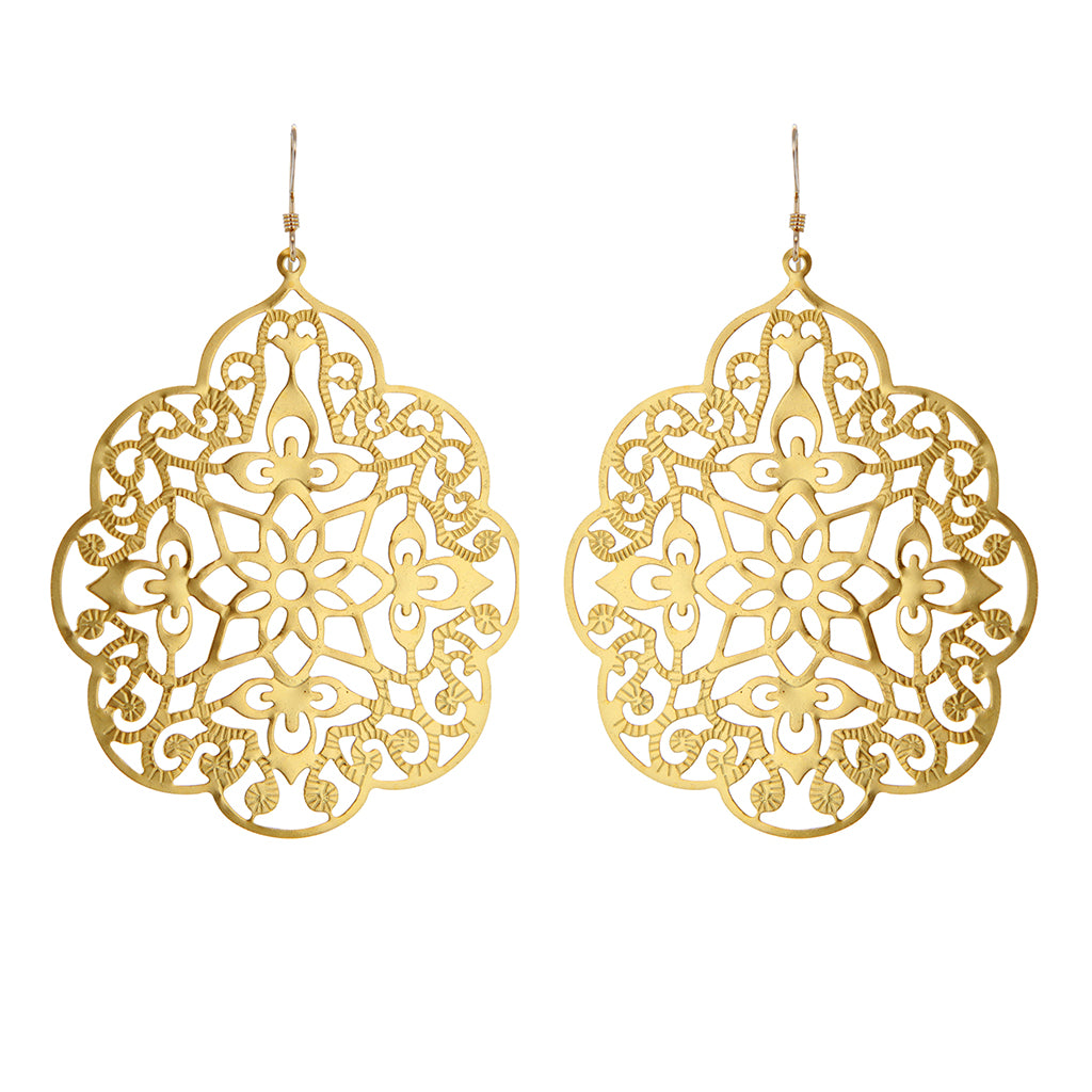 14k Gold Plated Sterling Silver Mandala Dangle Earrings Hollywood