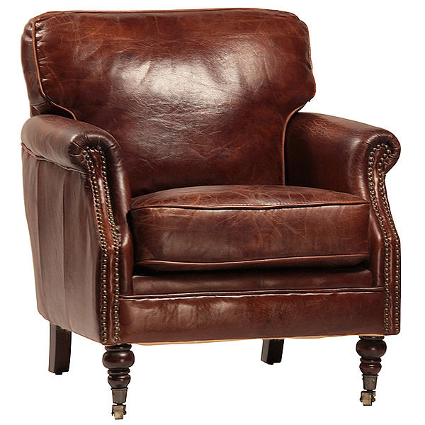 DeMille Luxurious Vintaged Leather Armchair with Exposed Antiqued Tacks Hollywood