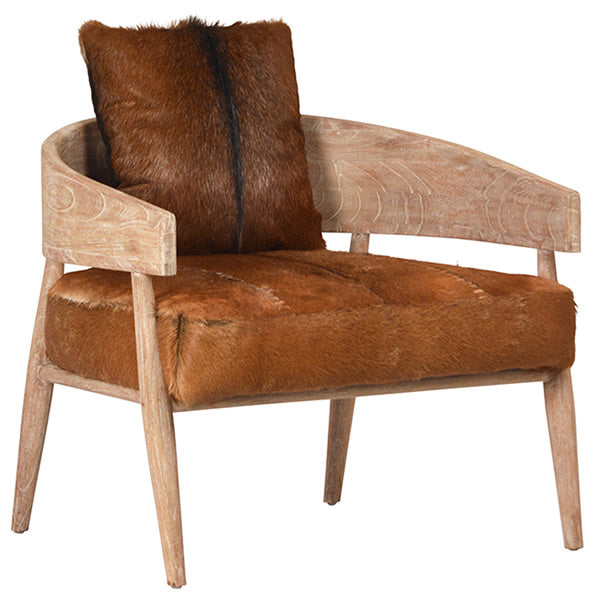 Maraa Occasional Arm Chair in Whitewash Mindi Wood & Goat Hide Hollywood