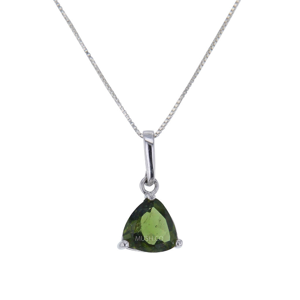Trilliant Moldavite Pendant Necklace in Sterling Silver Hollywood