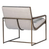 Grayson Off White Poly Linen Armchair With Brass Tube Frame & Wood Accented Armrests