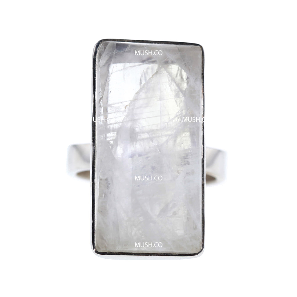 Rectangle Moonstone Sterling Silver Ring Size 8 v2 Hollywood