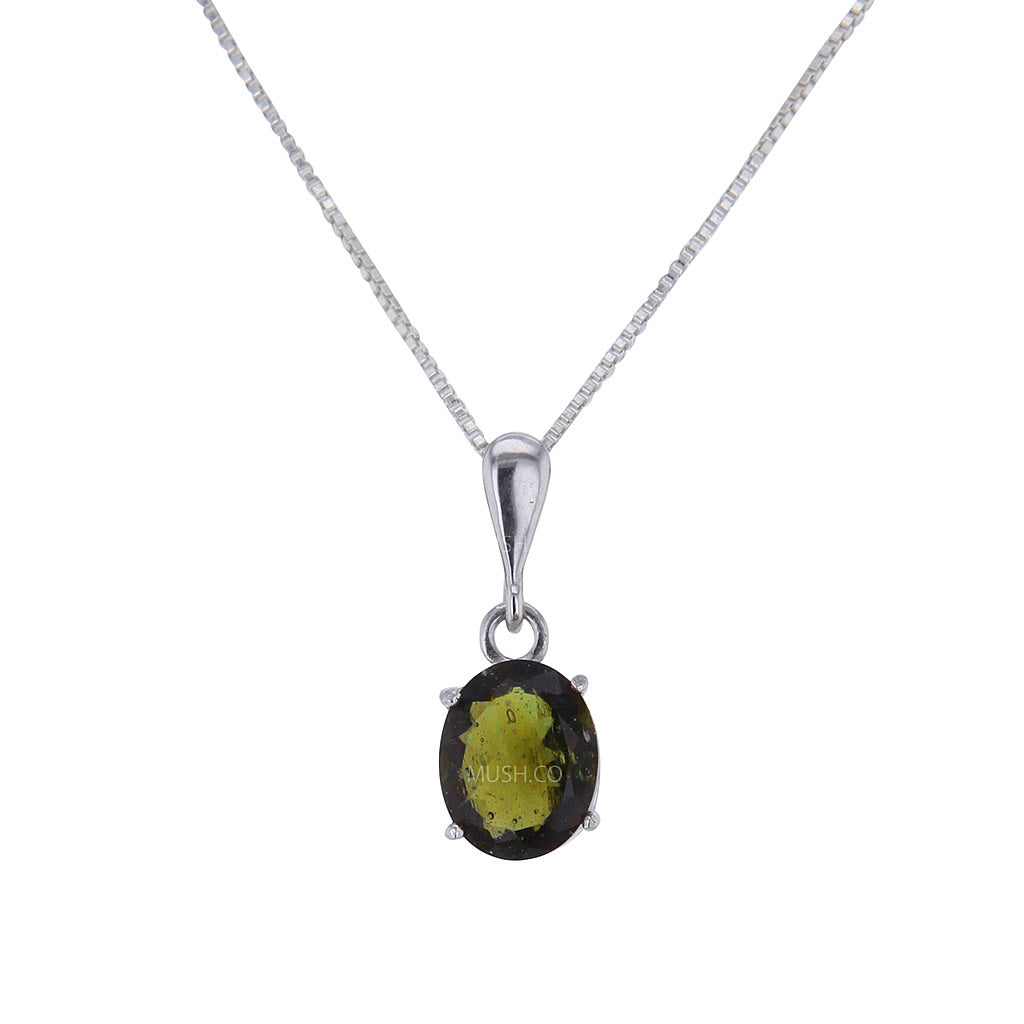Astral Glow Moldavite and Sterling Silver Pendant Necklace Hollywood
