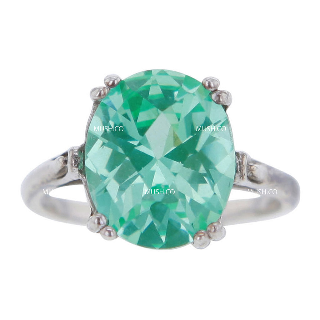Brilliant Oval Cut Ocean Green Spinel Sterling Silver Ring Size 6