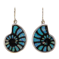 Natural Ammonite with Inlaid Opal Sterling Silver Earrings v1