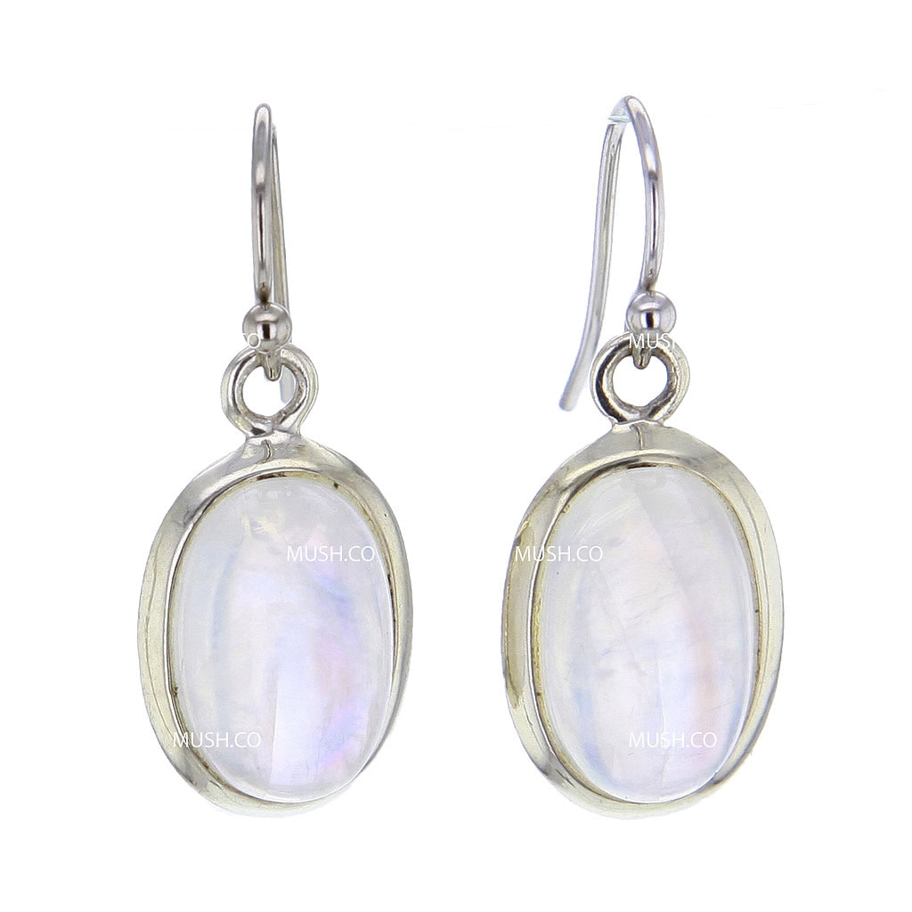 Oval Cabochon Moonstone Sterling Silver Earrings Hollywood