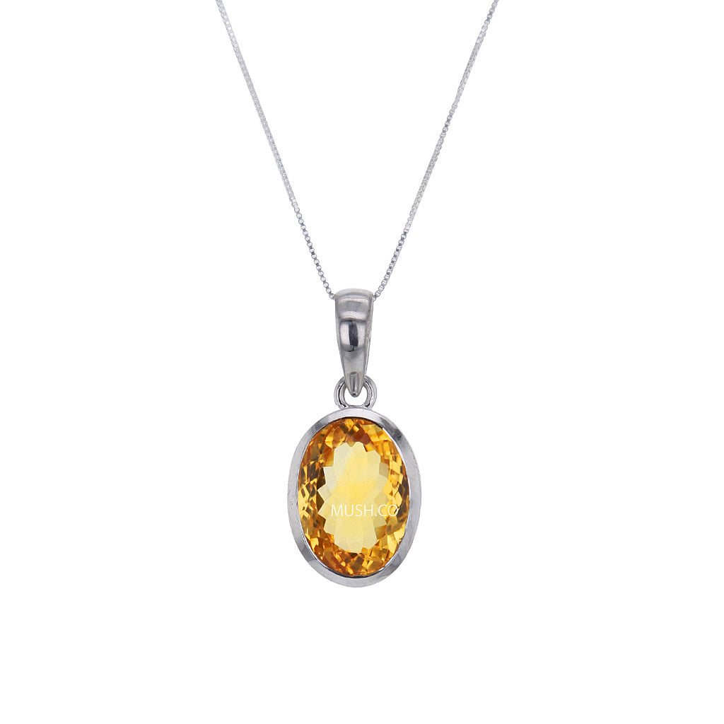 Oval Cut Citrine Pendant Necklace in Sterling Silver Setting v2 Hollywood