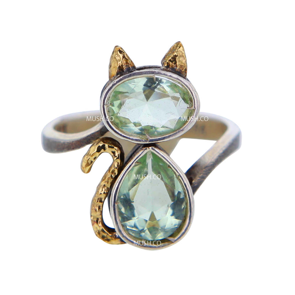 Cats Prasiolite Oxidized Sterling Silver Ring with Bronze Plating by Bora Size 8 Hollywood