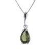 Faceted Pearshape Moldavite Pendant Necklace in Sterling Silver