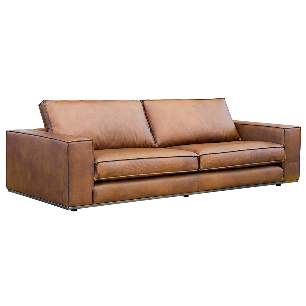 Parker Leather Sofa in Chestnut Brown Genuine Full Grain Leather Hollywood