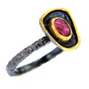 Raw Etched Black Rhodium Plated Sterling Silver Band with Pink Tourmaline Size 8