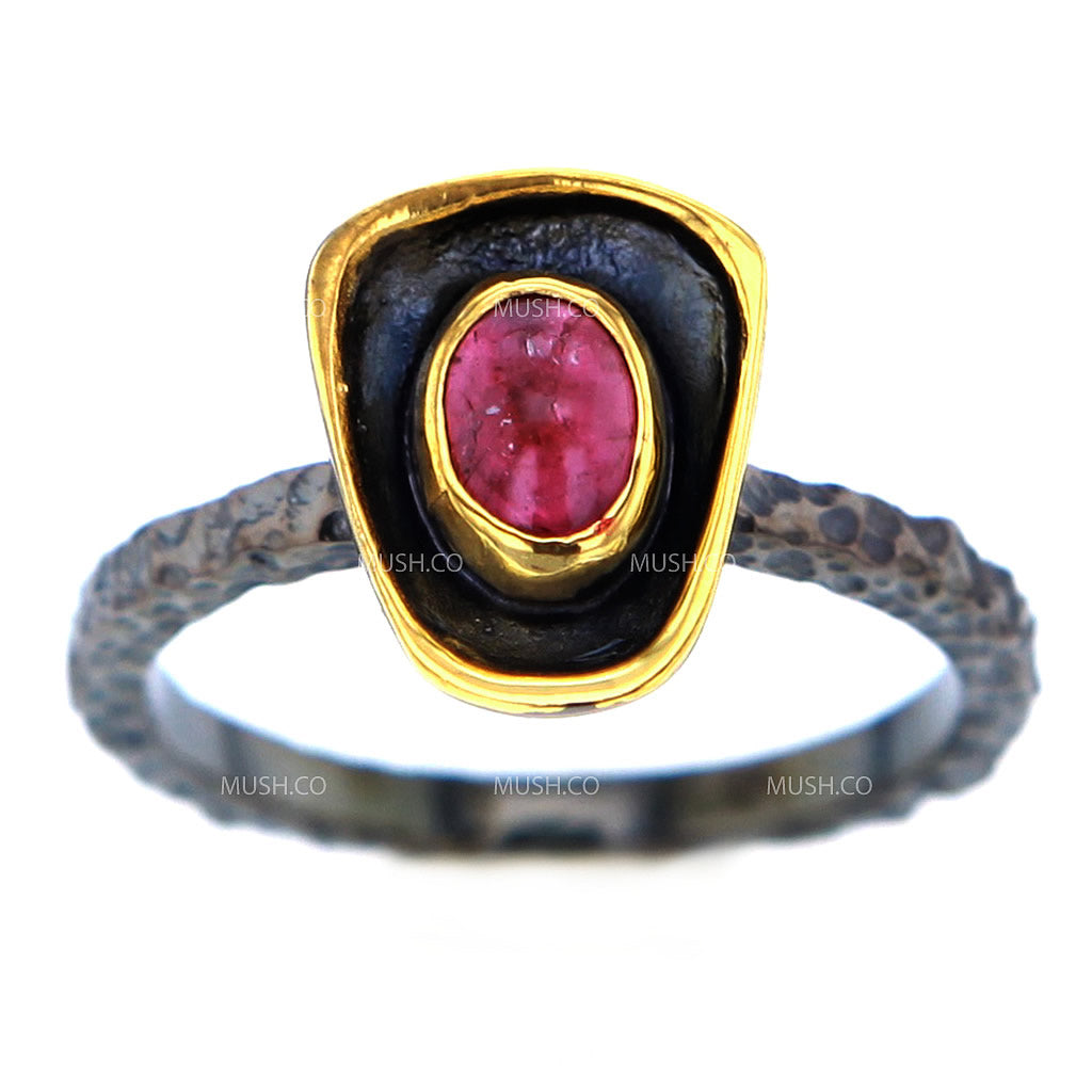 raw-etched-black-rhodium-plated-sterling-silver-band-with-pink-tourmaline-size-8