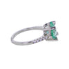 Diagonal Princess Cut Ocean Green Spinel & 4 Signity CZs Sterling Silver Ring Size 6