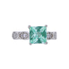 Princess Cut Ocean Green Spinel & 14 CZ Sterling Silver Ring Size 7